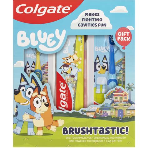 Colgate Kids Battery Powered Toothbrush Bluey, Included AA Battery, Extra Soft Bristles, 1 Pack. . Colgate bluey toothbrush set